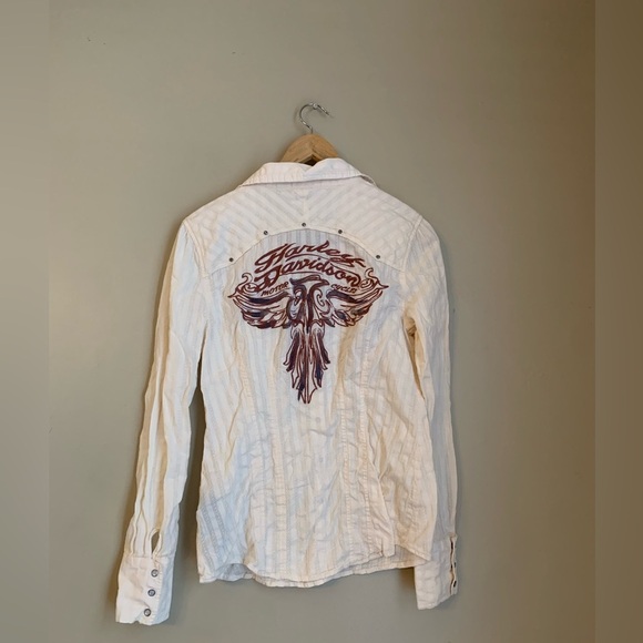 Vintage Harley Davidson Women’s Embroidered Snap Button Blouse Size medium?Cream - Picture 1 of 9